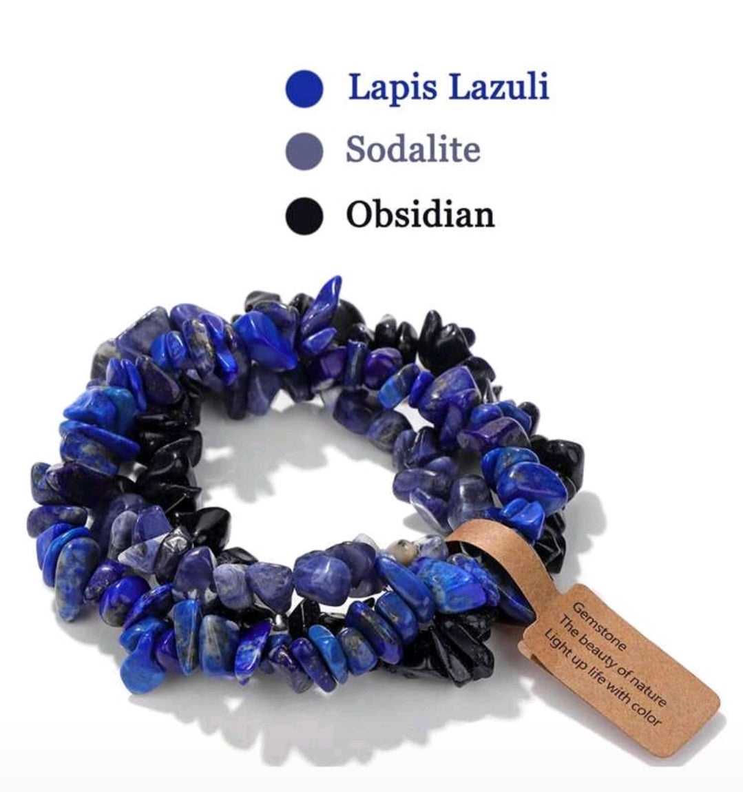 Lapis Lazuli, Sodalite & Obsidian Gemstone Bracelet