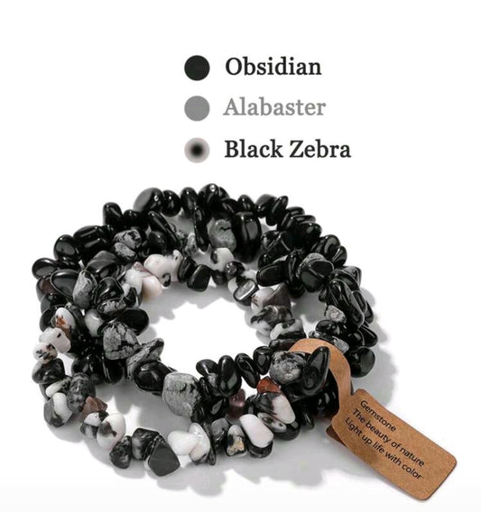 Obsidian, Alabaster & Black Zebra Bracelet