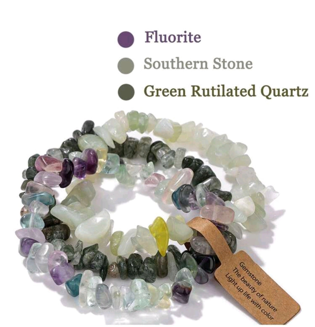 Fluorite, Green Rutilated Quartz & Southern Stone Bracelet