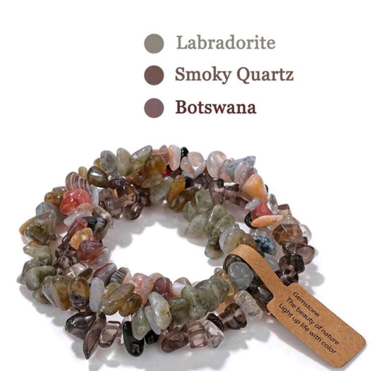 Labradorite, Smoky Quartz & Botswana Agate Bracelet